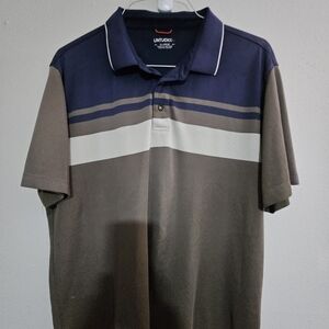 UNTUCKit Men's Navy, Brown & White Striped Polo